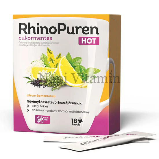 RhinoPuren HOT cukormentes citrom és menta ízű italpor 18x RhinoPuren HOT cukormentes citrom és menta ízű italpor 18x