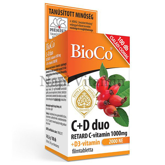 BioCo C+D Duo C-vitamin 1000 mg + D3-vitamin 2000NE retard tabletta 100x