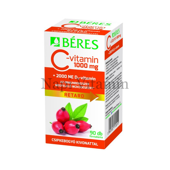 Béres C-vitamin 1000 mg csipkebogyó kivonattal + 2000 NE D3-vitamin retard filmtabletta 90x