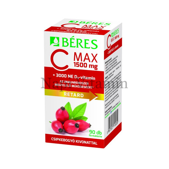 Béres C-vitamin 1500 mg csipkebogyó kivonattal + 3000 NE D3-vitamin retard filmtabletta 90x Béres C-vitamin 1500 mg csipkebogyó kivonattal + 3000 NE D3-vitamin retard filmtabletta 90x