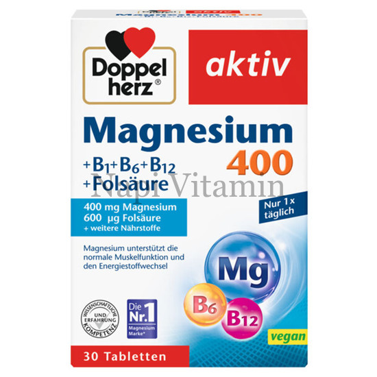 DoppelHerz Aktiv Magnézium 400 B vitamin + Folsav tabletta 30x