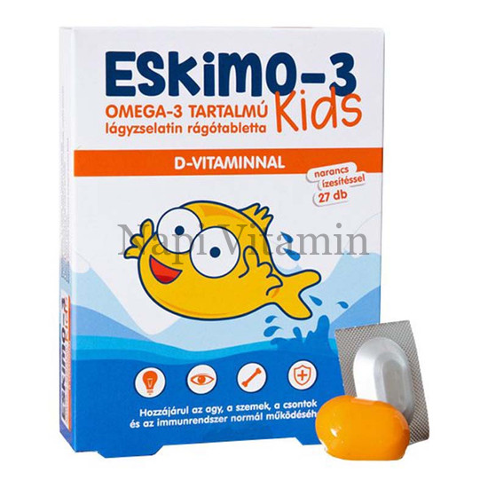Eskimo-3 Kids Omega-3 rágótabletta gyerekeknek D-vitaminnal 27x