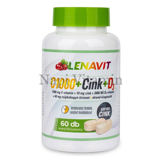 LenaVit C1000 + szerves cink + D3 2000 NE + 60 mg csipkebogyó retard filmtabletta 60x
