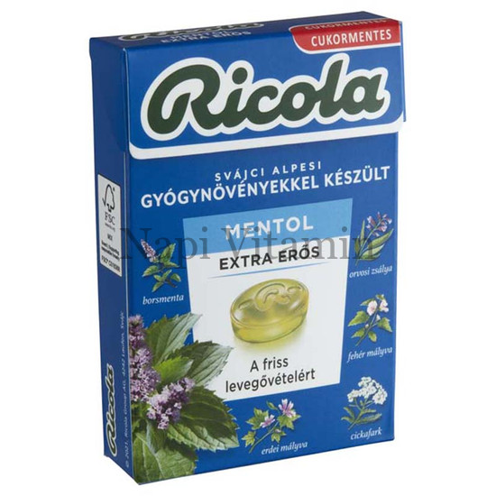 Ricola Extra erős mentol cukormentes cukorka 40g
