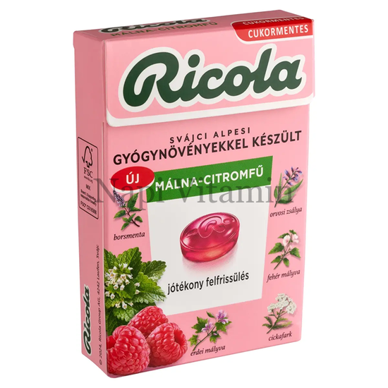 Ricola Málna citromfű cukormentes cukorka 40g