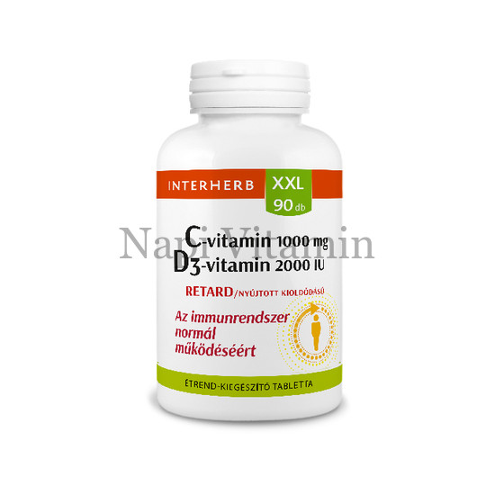 Interherb XXL C-vitamin 1000mg + D3-vitamin 2000IU RETARD tabletta 90x