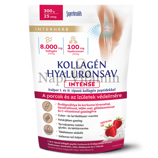 Interherb Kollagén & Hyaluronsav Porcépítő italpor INTENSE Eperkrém ízű 300g Interherb Kollagén & Hyaluronsav Porcépítő italpor INTENSE Eperkrém ízű 300g