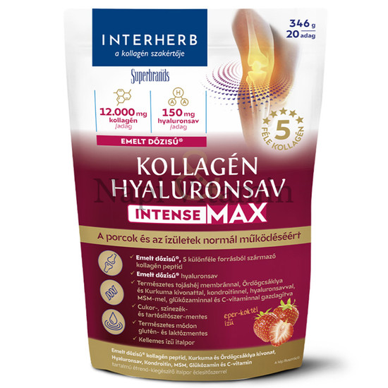 Interherb Intense MAX Kollagén & Hyaluronsav eper ízű italpor 346g