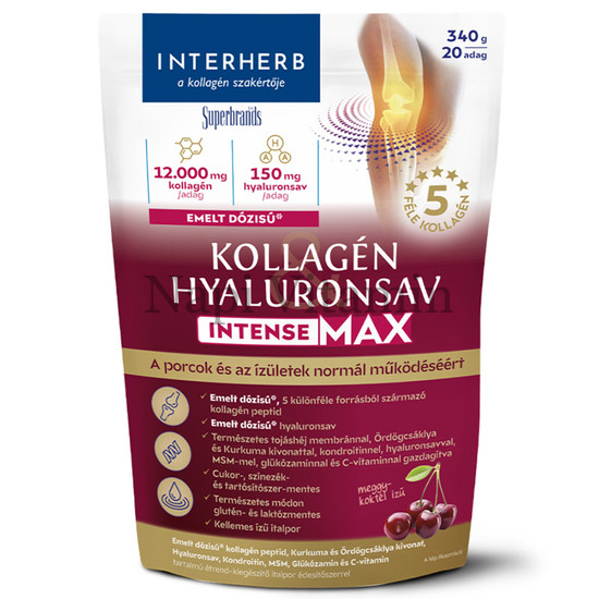 Interherb Intense MAX Kollagén & Hyaluronsav meggy ízű italpor 340g Interherb Intense MAX Kollagén & Hyaluronsav meggy ízű italpor 340g