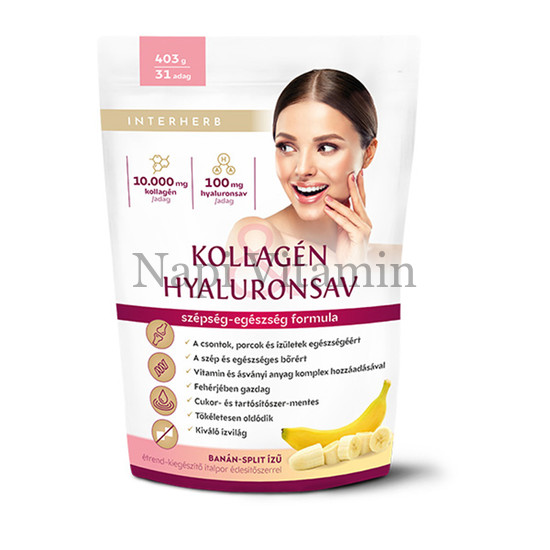 Interherb Kollagén & Hyaluronsav italpor Banán-Split ízű 403g Interherb Kollagén & Hyaluronsav italpor Banán-Split ízű 403g