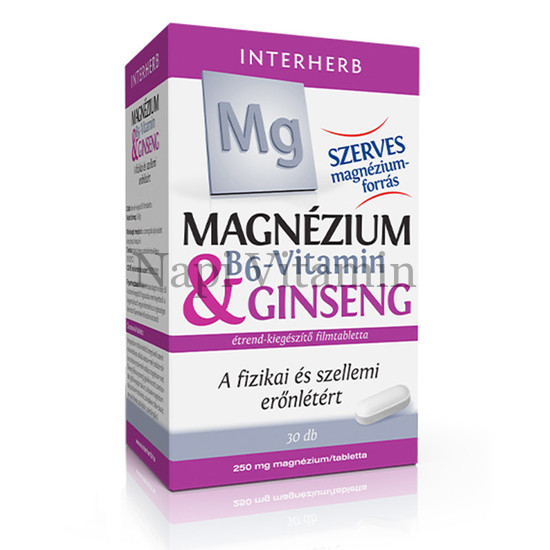 Interherb Magnézium 250mg & B6-vitamin & Ginseng tabletta 30x Interherb Magnézium 250mg & B6-vitamin & Ginseng tabletta 30x