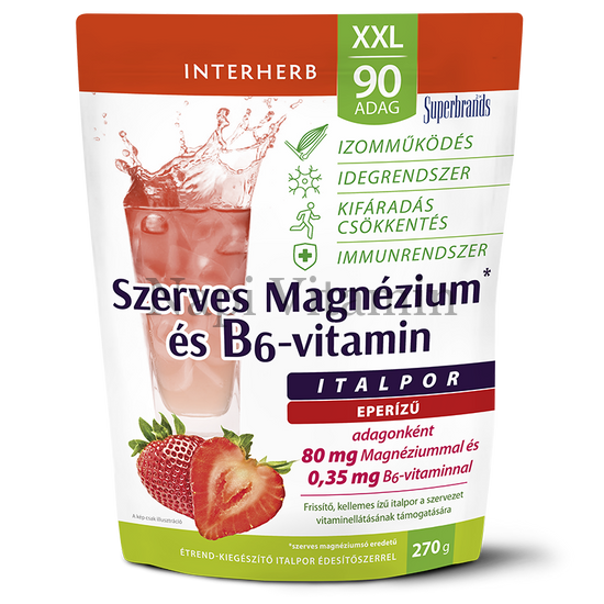 Interherb XXL Szerves Magnézium +B6 vitamin eperízű italpor 270g