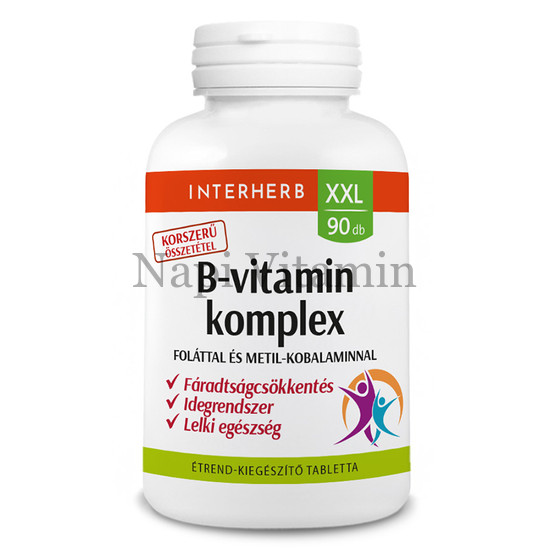 Interherb XXL B-vitamin komplex tabletta foláttal és metil kobalaminnal 90x