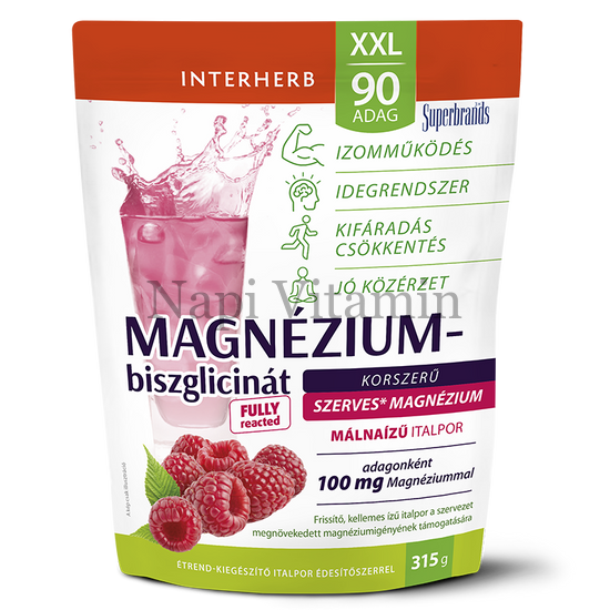 Interherb XXL Magnézium-biszglicinát málna ízű italpor 315g Interherb XXL Magnézium-biszglicinát málna ízű italpor 315g
