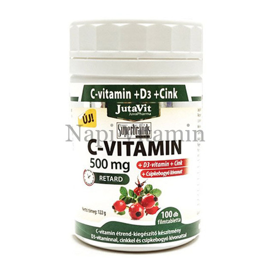 JutaVit C-vitamin 500mg nyújtott kioldódású + csipkebogyó + D3 vitamin + Cink 100x JutaVit C-vitamin 500mg nyújtott kioldódású + csipkebogyó + D3 vitamin + Cink 100x