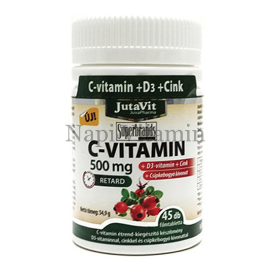 JutaVit C-vitamin 500mg nyújtott kioldódású + csipkebogyó + D3 vitamin + Cink 45x JutaVit C-vitamin 500mg nyújtott kioldódású + csipkebogyó + D3 vitamin + Cink 45x