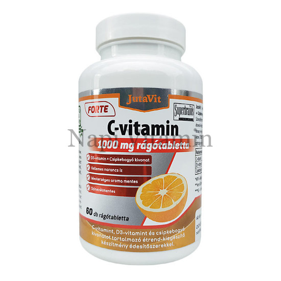JutaVit C-vitamin 1000 mg Forte + D3-vitamin + Csipkebogyó kivonattal rágótabletta 60x JutaVit C-vitamin 1000 mg Forte + D3-vitamin + Csipkebogyó kivonattal rágótabletta 60x