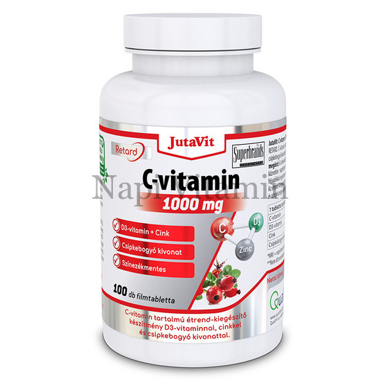 JutaVit C-vitamin 1000 mg nyújtott kioldódású + csipkebogyó + D3 vitamin + Cink 100x JutaVit C-vitamin 1000 mg nyújtott kioldódású + csipkebogyó + D3 vitamin + Cink 100x