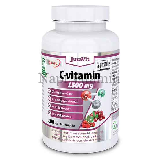 JutaVit C-Vitamin 1500mg +csipkebogyó +Acerola kivonat + D3 vitamin + Cink 100x JutaVit C-Vitamin 1500mg +csipkebogyó +Acerola kivonat + D3 vitamin + Cink 100x