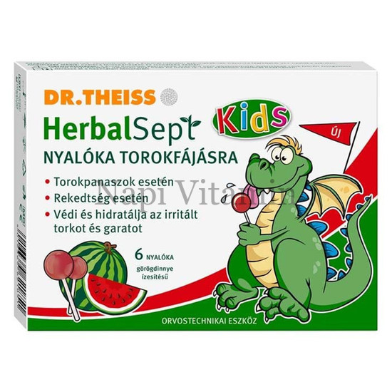 Dr.Theiss HerbalSept Kids nyalóka torokfájásra görögdinnye ízű 6x Dr.Theiss HerbalSept Kids nyalóka torokfájásra görögdinnye ízű 6x