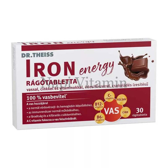 Dr. Theiss Iron energy csokoládé ízű rágótabletta 30x Dr. Theiss Iron energy csokoládé ízű rágótabletta 30x