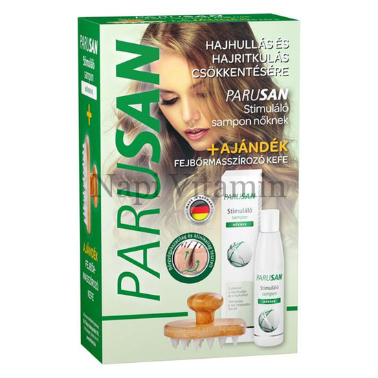 Parusan Stimuláló sampon nőknek + fejbőrmasszírozó kefe 1x Parusan Stimuláló sampon nőknek + fejbőrmasszírozó kefe 1x