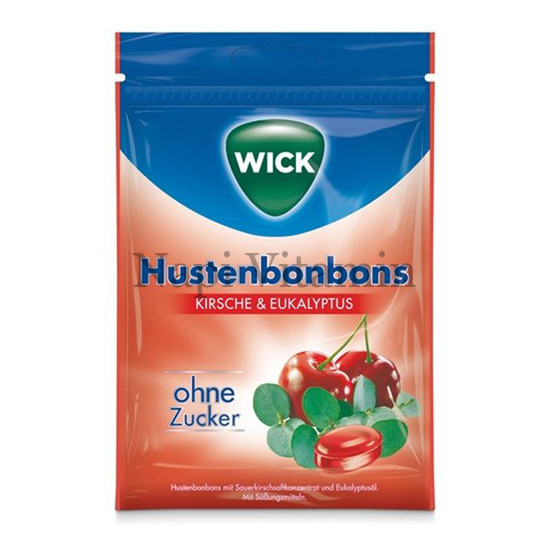 Wick Cseresznye és eukaliptusz ízű cukormentes torokcukorka 72g Wick Cseresznye és eukaliptusz ízű cukormentes torokcukorka 72g