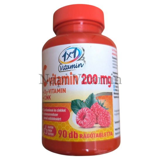 1x1 Vitamin C-vitamin 200mg + D3-vitamin + cink rágótabletta málna ízű 90x 1x1 Vitamin C-vitamin 200mg + D3-vitamin + cink rágótabletta málna ízű 90x