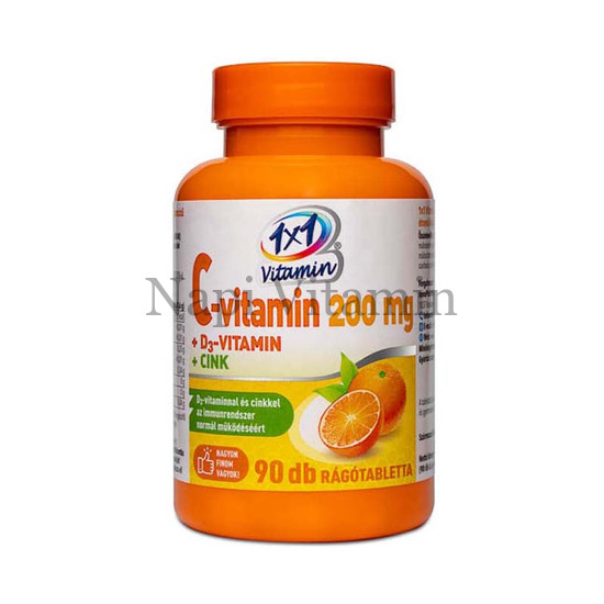 1x1 Vitamin C-vitamin 200mg + D3-vitamin + cink narancs ízű rágótabletta 90x 1x1 Vitamin C-vitamin 200mg + D3-vitamin + cink narancs ízű rágótabletta 90x