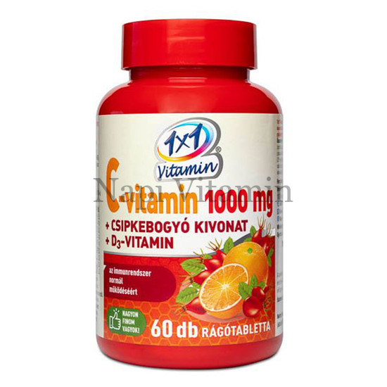 1x1 Vitamin C-vitamin 1000mg + D3-vitamin 500NE csipkebogyó kivonat rágótabletta 60x 1x1 Vitamin C-vitamin 1000mg + D3-vitamin 500NE csipkebogyó kivonat rágótabletta 60x