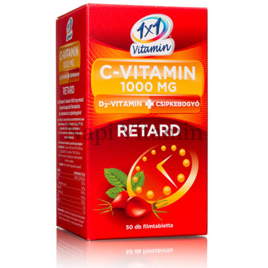 1x1 Vitamin C-vitamin 1000mg RETARD + D3-vitamin csipkebogyó kivonattal filmtabletta 50x 1x1 Vitamin C-vitamin 1000mg RETARD + D3-vitamin csipkebogyó kivonattal filmtabletta 50x