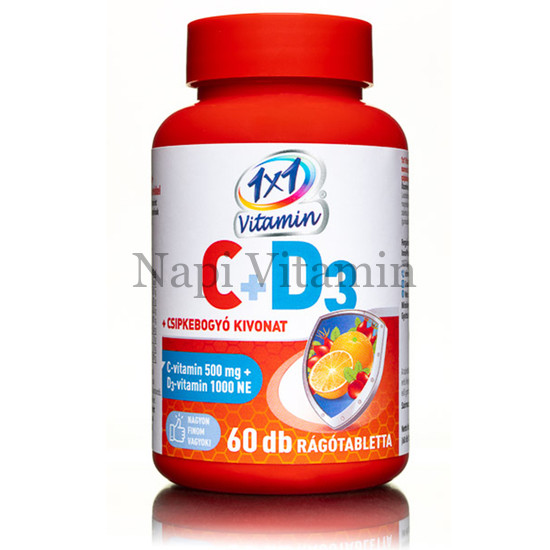 1x1 Vitamin C-vitamin 500mg + D3-vitamin 1000NE csipkebogyó kivonattal rágótabletta 60x 1x1 Vitamin C-vitamin 500mg + D3-vitamin 1000NE csipkebogyó kivonattal rágótabletta 60x