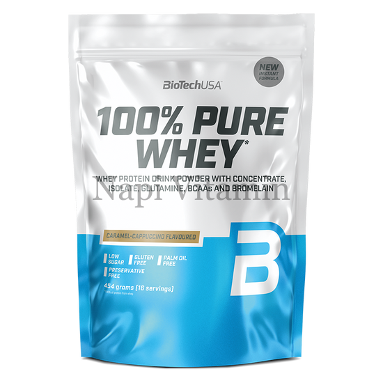 BioTechUsa 100% Pure Whey karamell-cappuccino ízű 454g