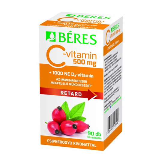 Béres C-vitamin 500 mg csipkebogyó kivonattal + 1000 NE D3-vitamin retard filmtabletta 90x