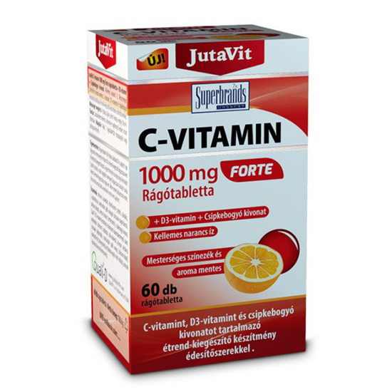 JutaVit C-vitamin 1000 mg Forte + D3-vitamin + Csipkebogyó kivonattal rágótabletta 60x