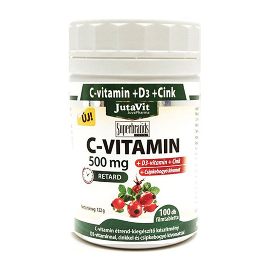 JutaVit C-vitamin 500mg nyújtott kioldódású + csipkebogyó + D3 vitamin + Cink 100x