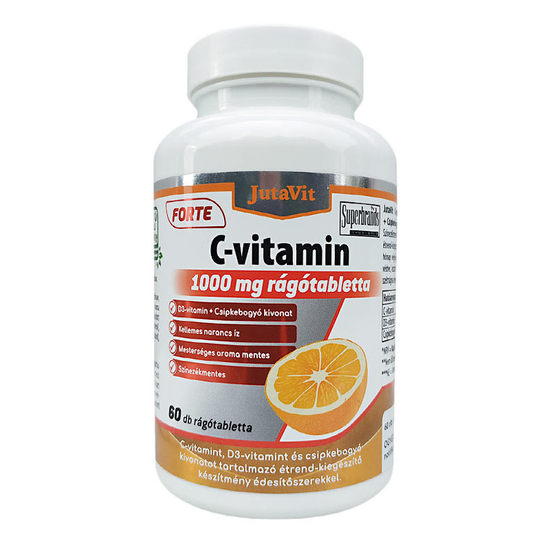JutaVit C-vitamin 1000 mg Forte + D3-vitamin + Csipkebogyó kivonattal rágótabletta 60x