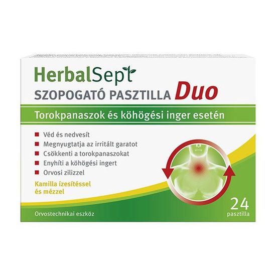 Dr. Theiss HerbalSept szopogató pasztilla Duo torokpanaszok és köhögési inger esetén kamilla ízesítéssel 24x